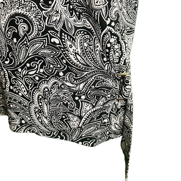 MICHAEL Michael Kors Black & White Paisley Print Faux Wrap Top W/ Buckle Detail - Picture 6 of 11
